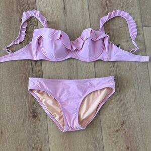 J. Crew Light Pink Bikini Top with Ruffle Trim small